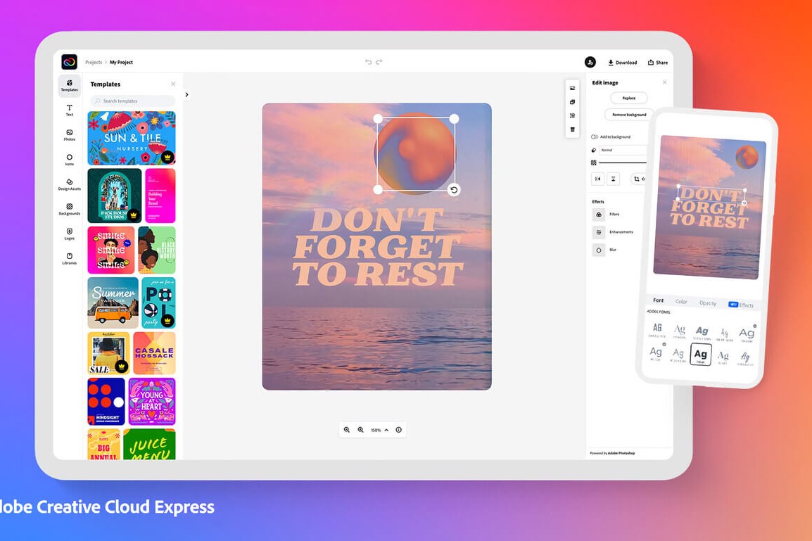 Sitio web Adobe Express