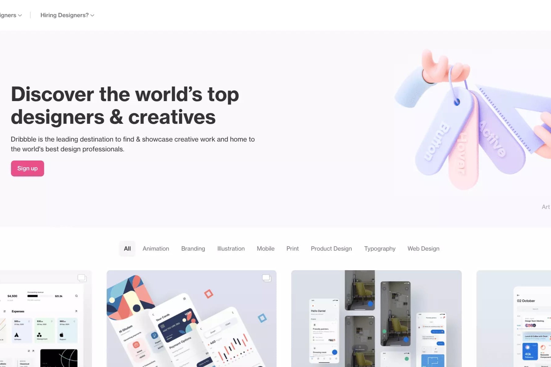 Sitio web Dribbble