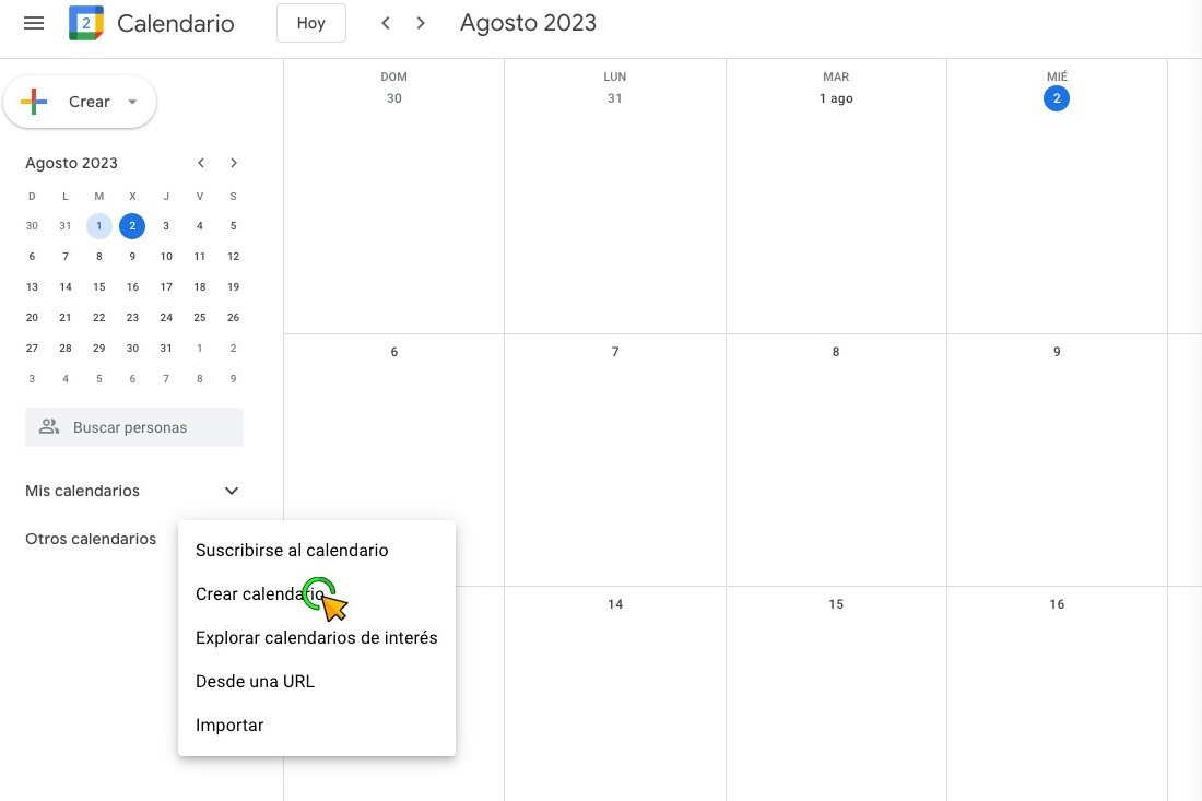 Sitio web Google Calendar