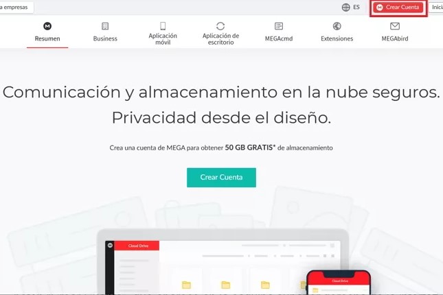 Sitio web MEGA